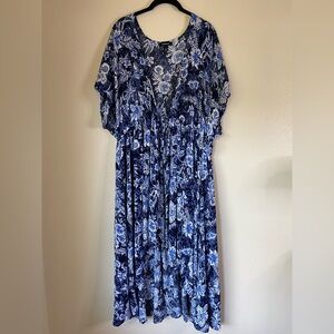 Torrid Floral Cinch Waist Swim Coverup, Size 1/2X, Blue, Flowy, Summer, Vacation